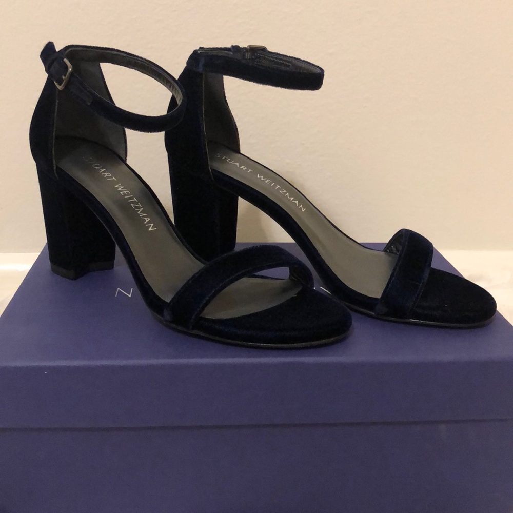 Stuart Weitzman Velvet Nearlynude in Navy Velvet